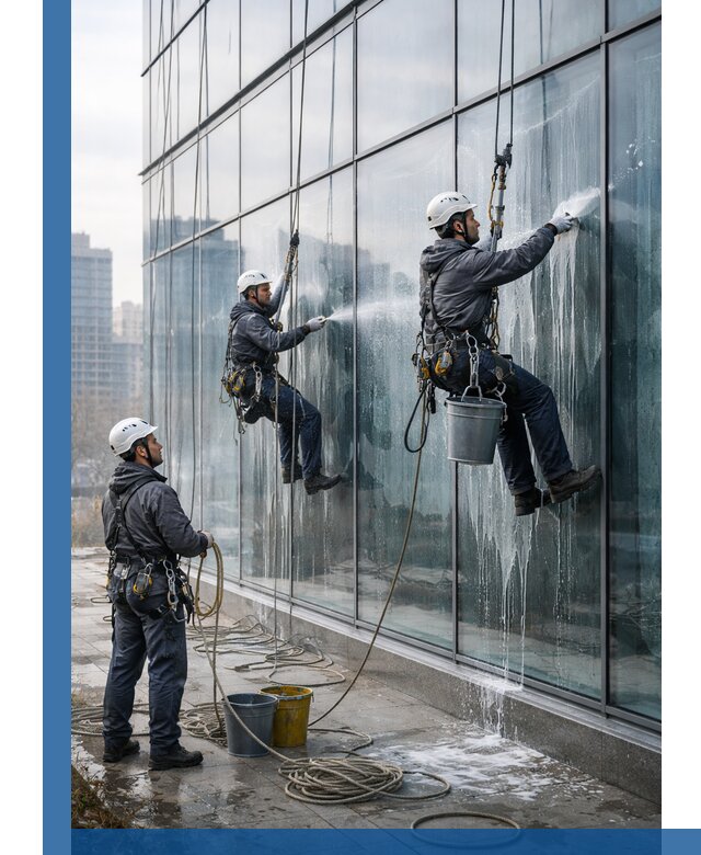 Промышленная мойка панорамных окон на высоте в Зеленокумске