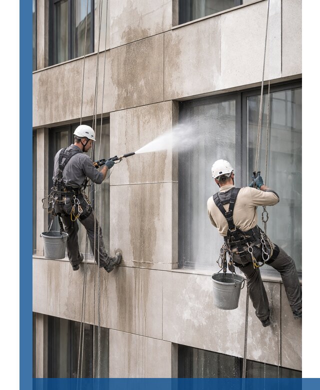 Послестроительная мойка фасада промышленным альпинизмом в Зеленокумске