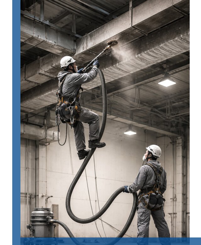 Обеспыливание потолочных конструкций в Зеленокумске промышленным альпинизмом