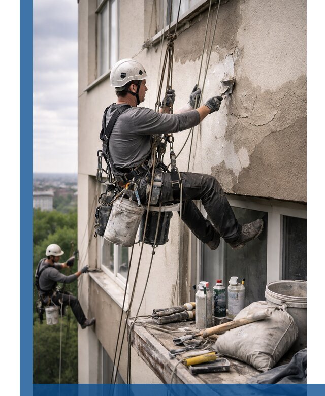 Косметический ремонт фасада зданий в Зеленокумске промышленными альпинистами