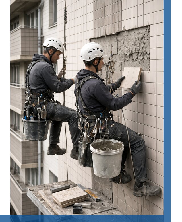 Ремонт облицовки фасада плиткой в Зеленокумске от 1833 р. | ВЫСОТНИК-Злм