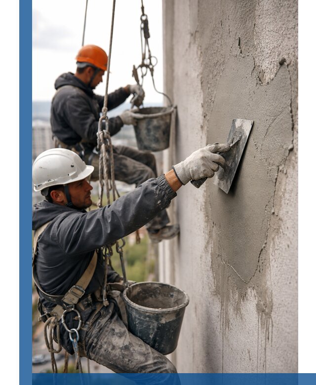 Штукатурка фасада на высоте в Зеленокумске профессиональные работы