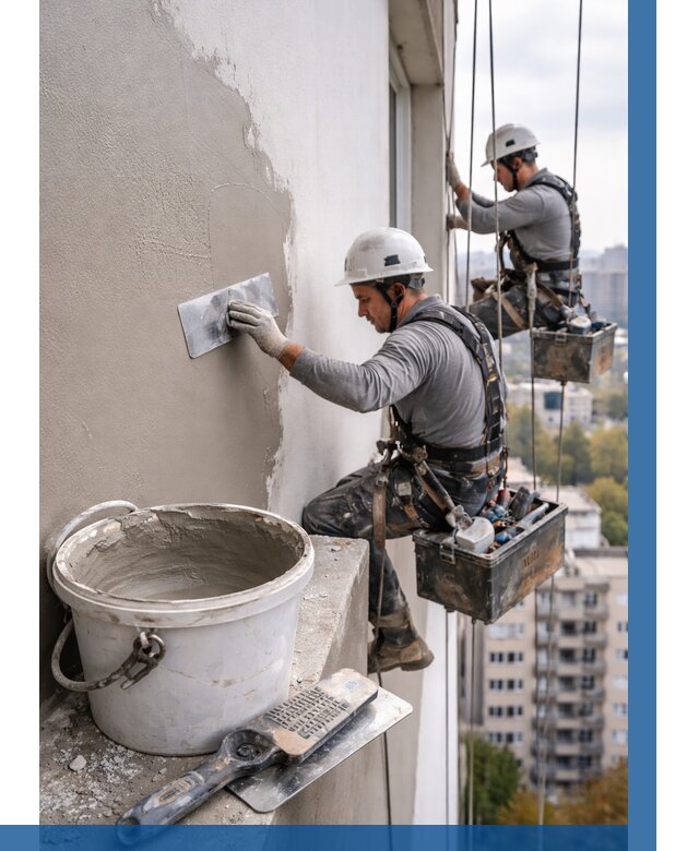 Шпаклевка фасада на высоте в Зеленокумске от 713 р. | ВЫСОТНИК-Злм