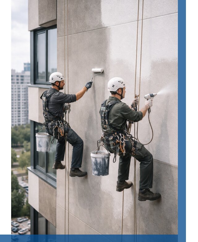 Покраска фасада альпинистами в Зеленокумске от 305 р. | ВЫСОТНИК-Злм