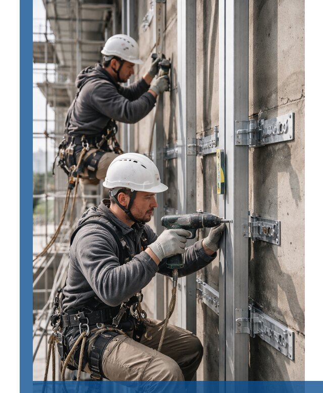 Монтаж и крепление подсистемы вентфасада в Зеленокумске