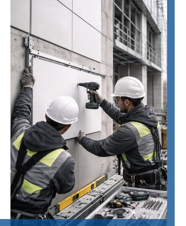 Монтаж композитных панелей фасада в Зеленокумске от 2546 р. | ВЫСОТНИК-Злм