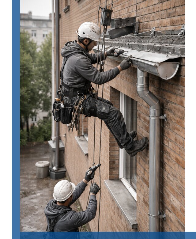 Монтаж водосточной системы на здании в Зеленокумске под ключ