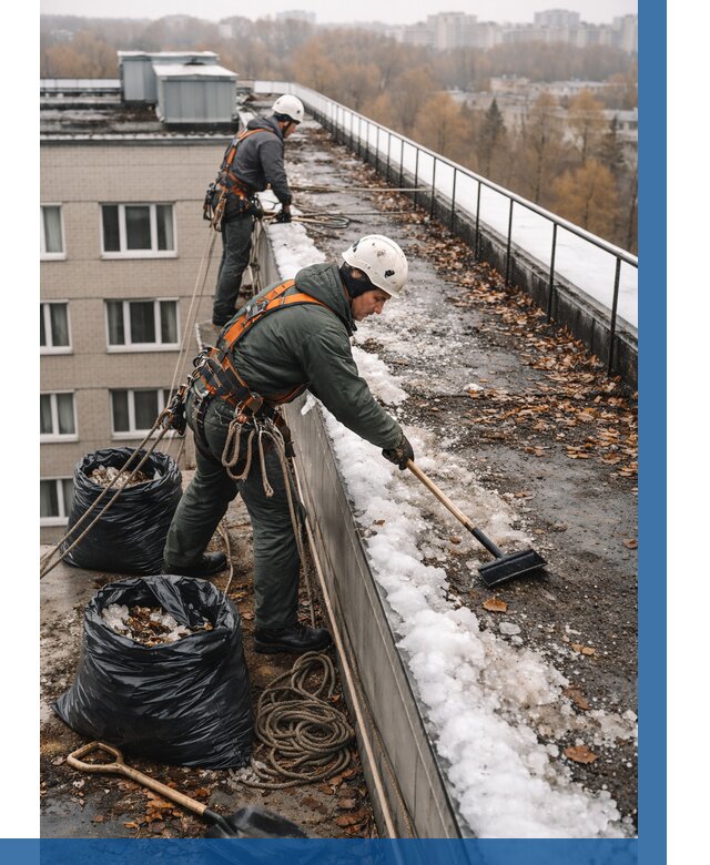 Очистка кровли по периметру в Зеленокумске от 560 р. | ВЫСОТНИК-Злм