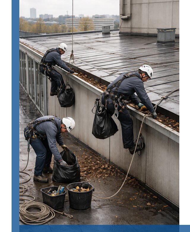 Очистка кровли по периметру в Зеленокумске силами промышленных альпинистов