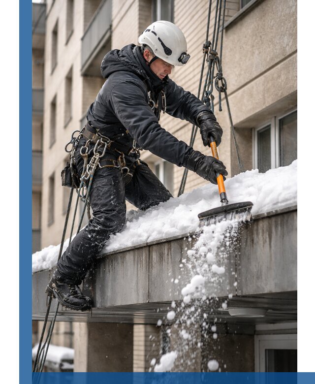 Очистка козырьков от снега в Зеленокумске круглогодично безопасно
