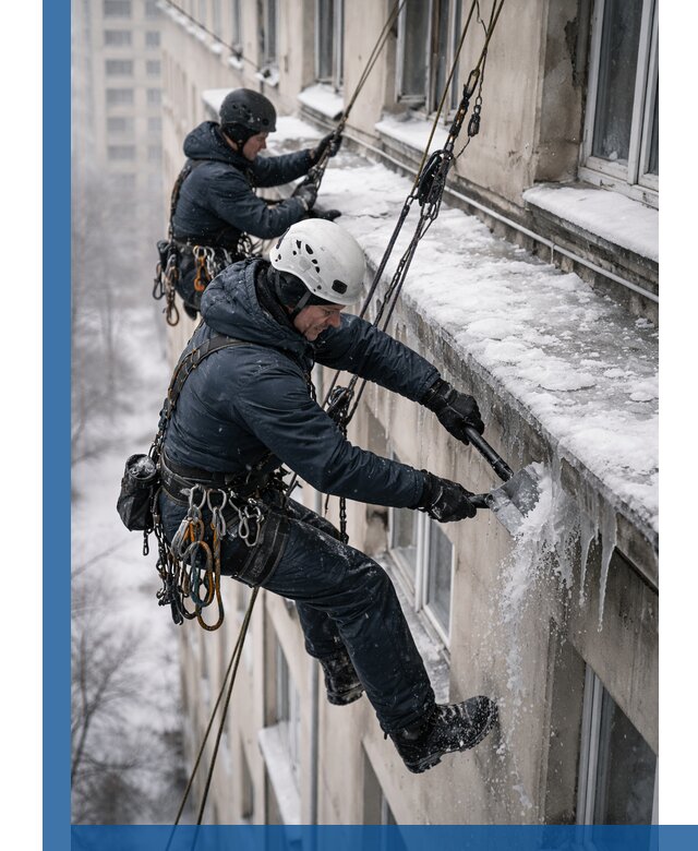Удаление наледи и сосулек с карнизов в Зеленокумске профессионально