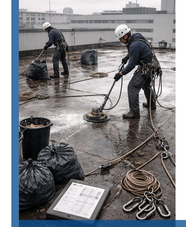 Плановая очистка кровли по графику в Зеленокумске для безопасности