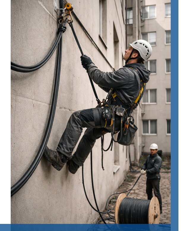 Протяжка кабеля питания на высоте в Зеленокумске от 458 р. | ВЫСОТНИК-Злм
