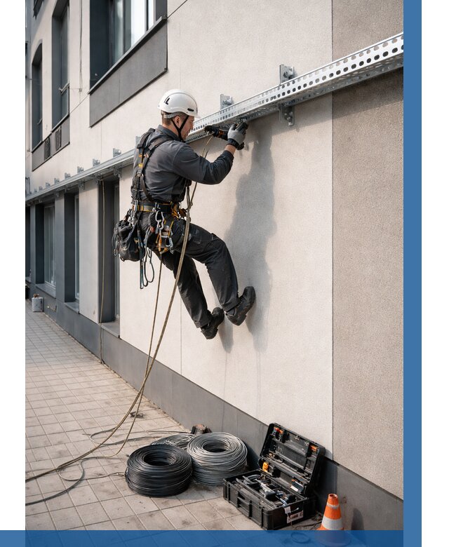 Монтаж кабельных лотков на фасаде в Зеленокумске от 1222 р. | ВЫСОТНИК-Злм