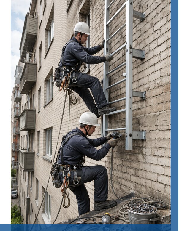 Монтаж пожарной лестницы в Зеленокумске от 25455 р заказать у ВЫСОТНИК-Злм