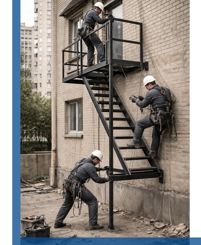 Монтаж пожарной лестницы в Зеленокумске, установка и крепление