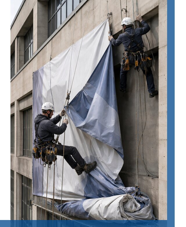 Демонтаж баннеров с фасада в Зеленокумске от 4582 р. | ВЫСОТНИК-Злм