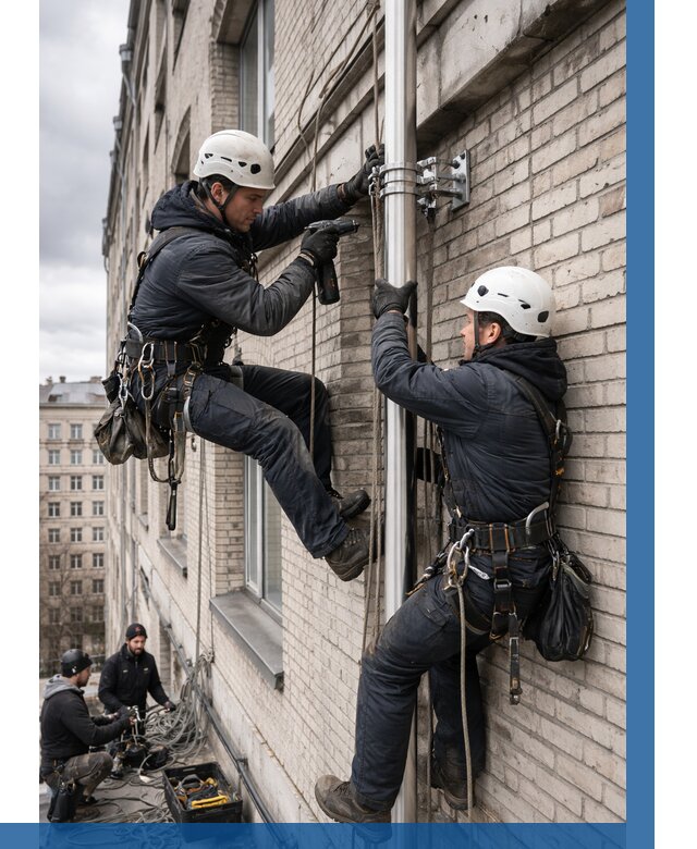 Монтаж флагштока на здании в Зеленокумске от 6618 р. | ВЫСОТНИК-Злм