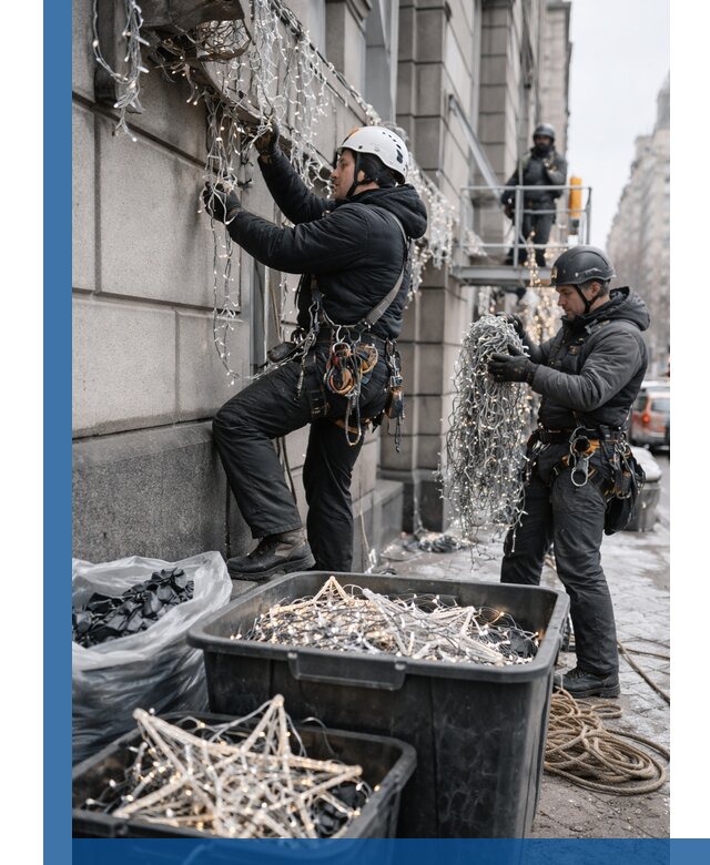 Демонтаж новогоднего оформления и гирлянд в Зеленокумске