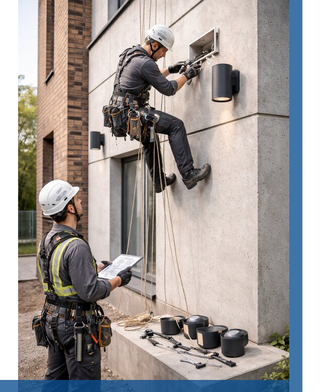 Монтаж фасадного освещения в Зеленокумске от 2546 р. | ВЫСОТНИК-Злм