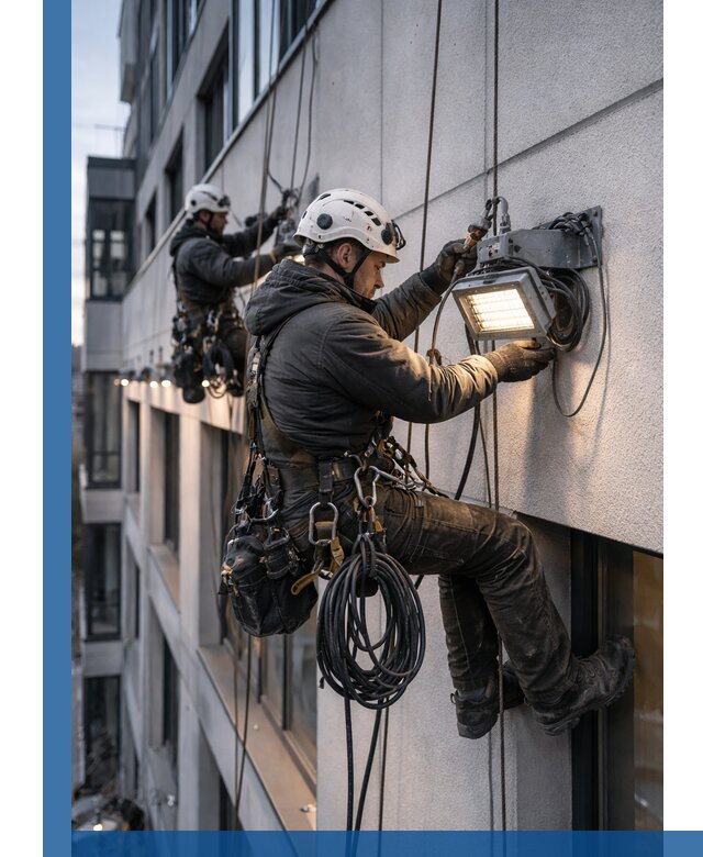 Монтаж фасадного освещения в Зеленокумске установка и подключение