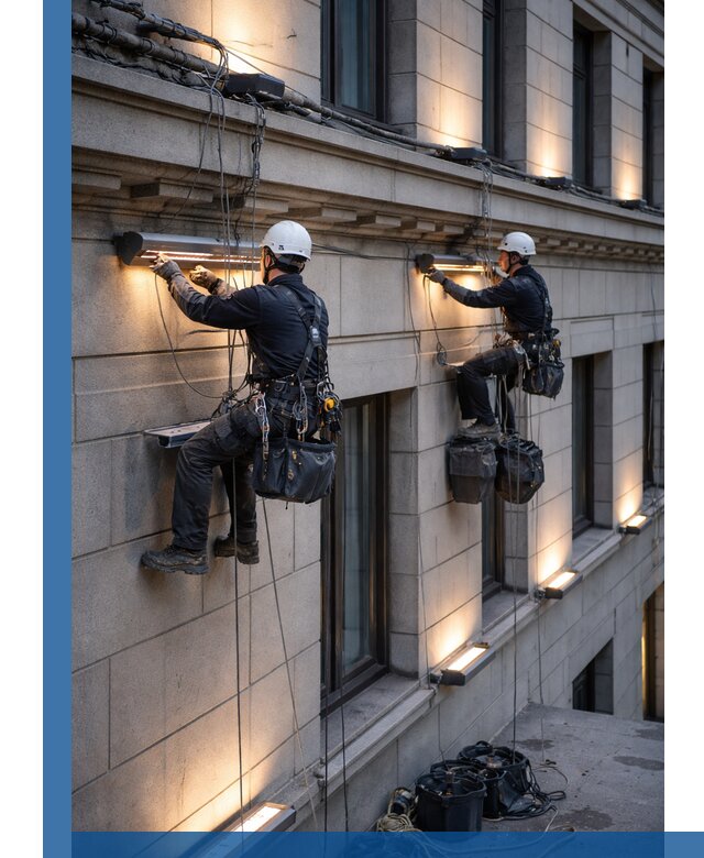 Монтаж архитектурной подсветки фасадов зданий в Зеленокумске