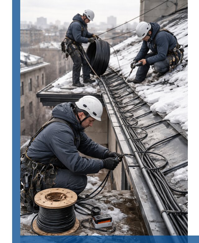 Монтаж греющего кабеля на кровле в Зеленокумске под ключ