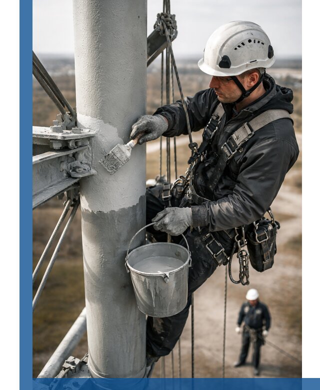 Покраска мачт связи в Зеленокумске промышленными альпинистами