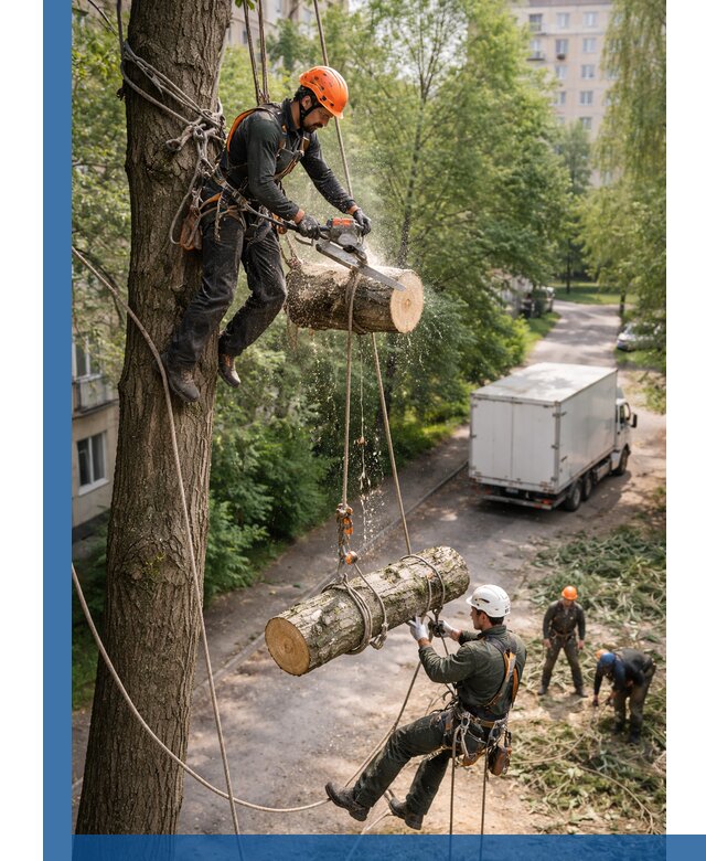 Спил деревьев альпинистами в Зеленокумске, безопасно и без повреждений
