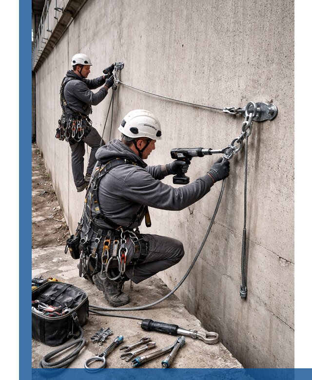 Монтаж анкерных линий высотной безопасности в Зеленокумске